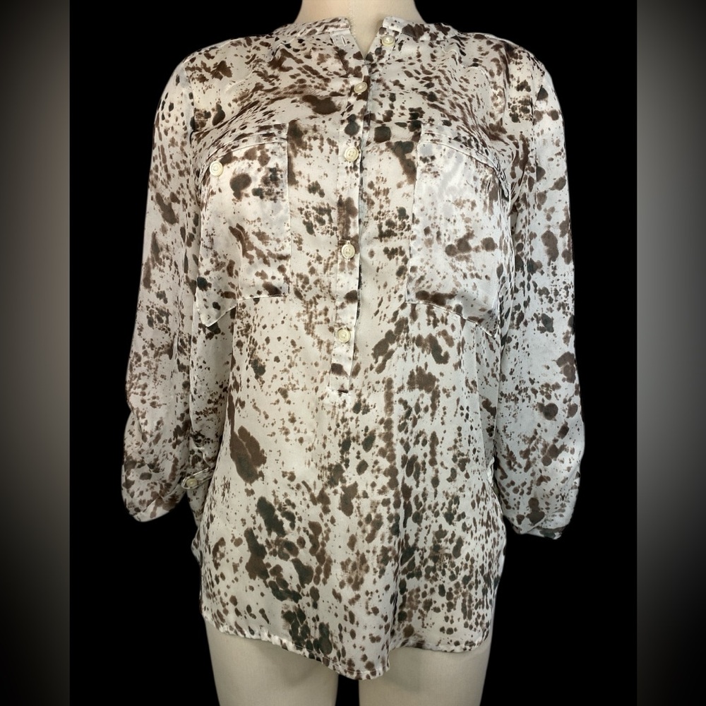 Loft Stylish Brown and White Long Sleeve Pullover Top Women’s Small